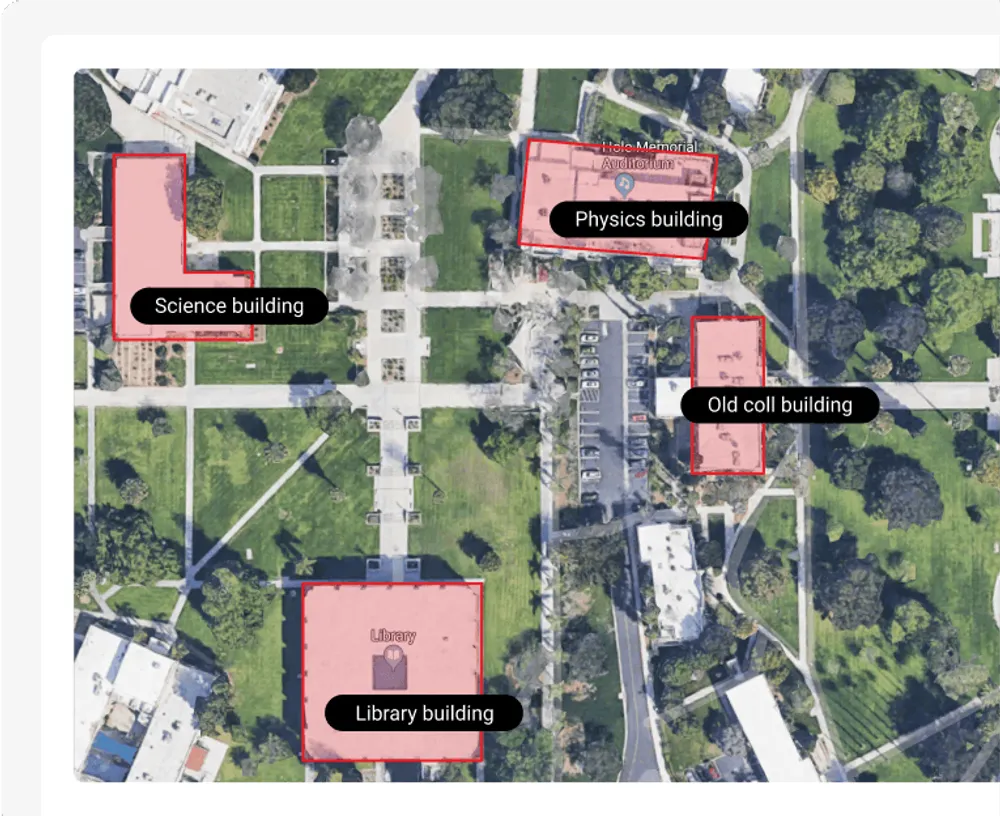 Campus map showing various buildings and facilities